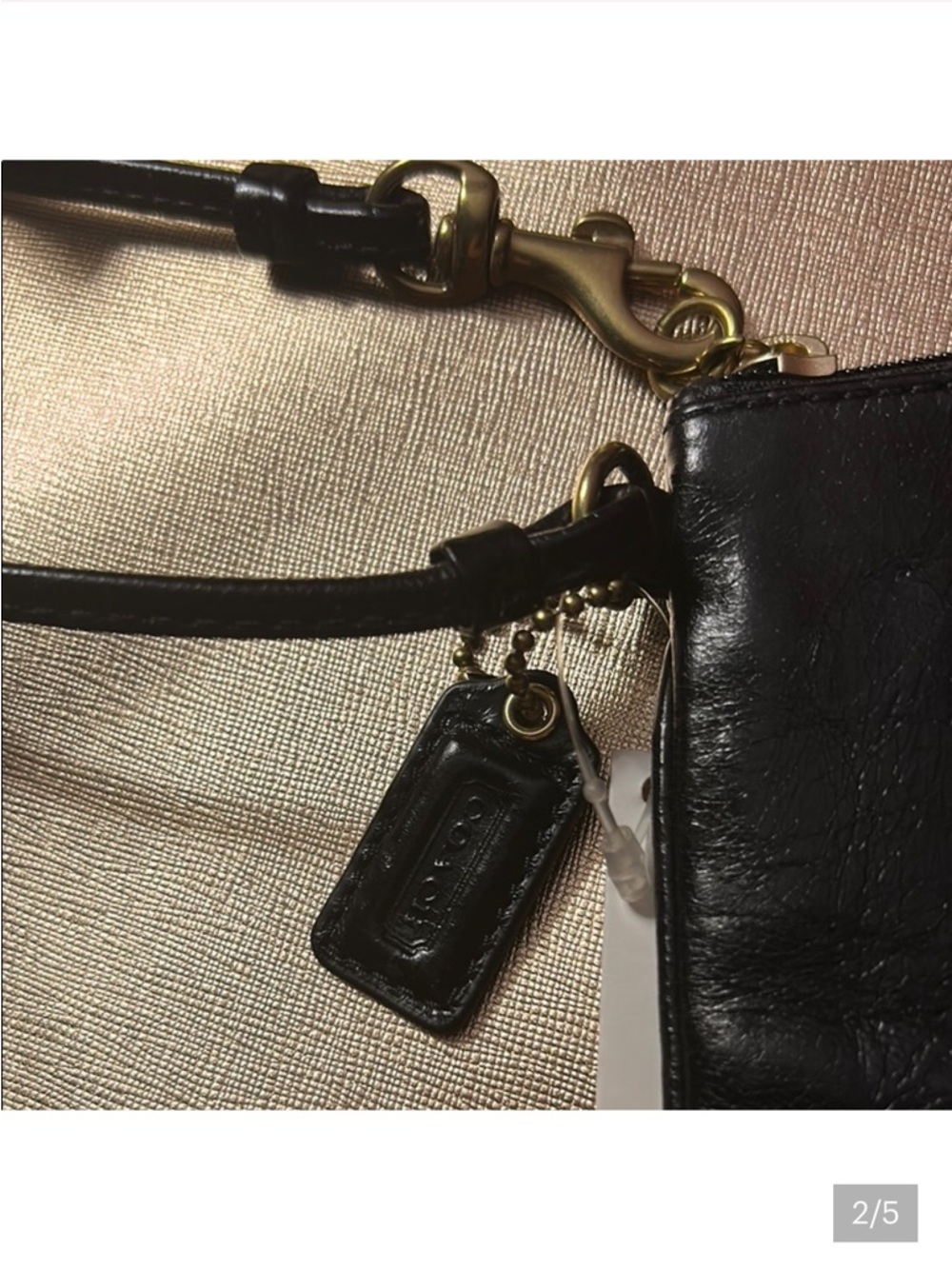 Coach poppy Black Leather Wristlet with Gold Logo Patch - Picture 5 of 6